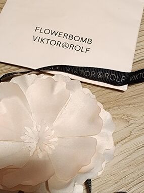 Viktor & Rolf Champagne Fabric Flower Pin with Ribbon Couture Necklace Choker